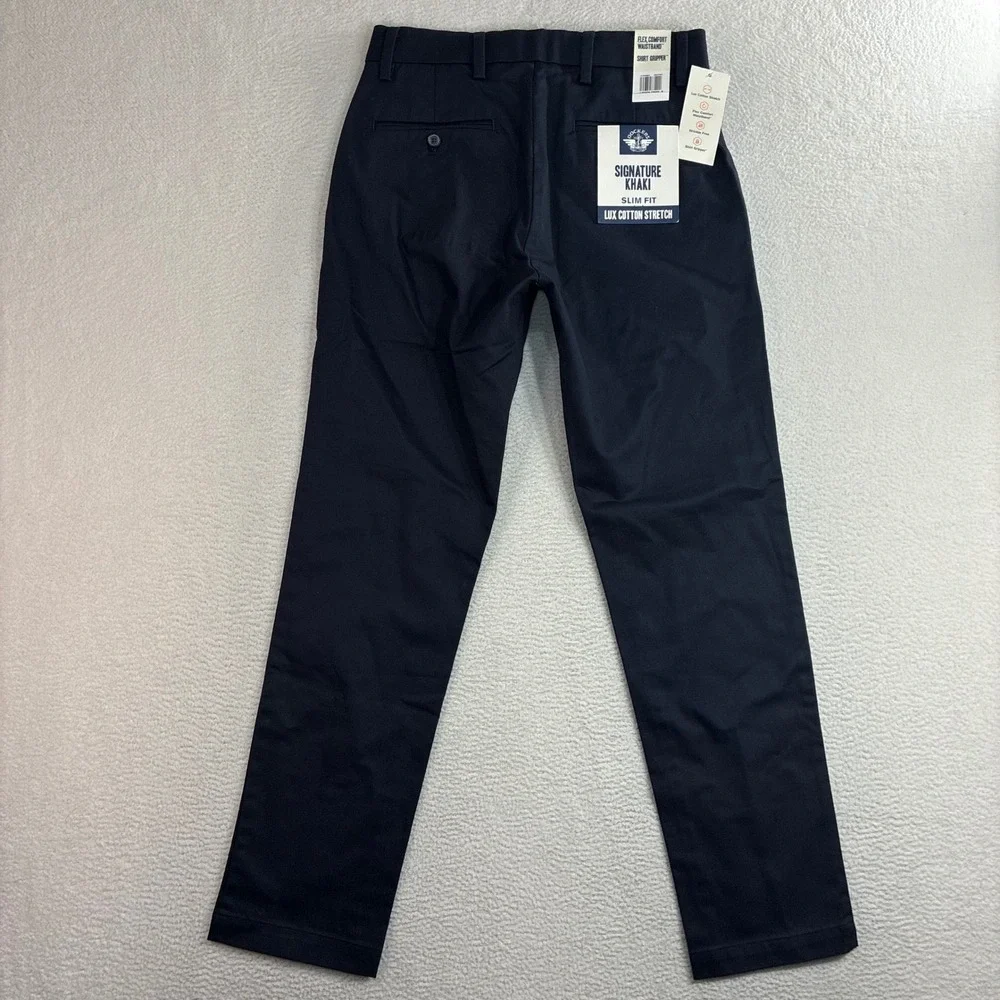 Dockers Signature Khaki Chino Pants Men 29x30 Blue Slim Lux Cotton Stretch NWT‎